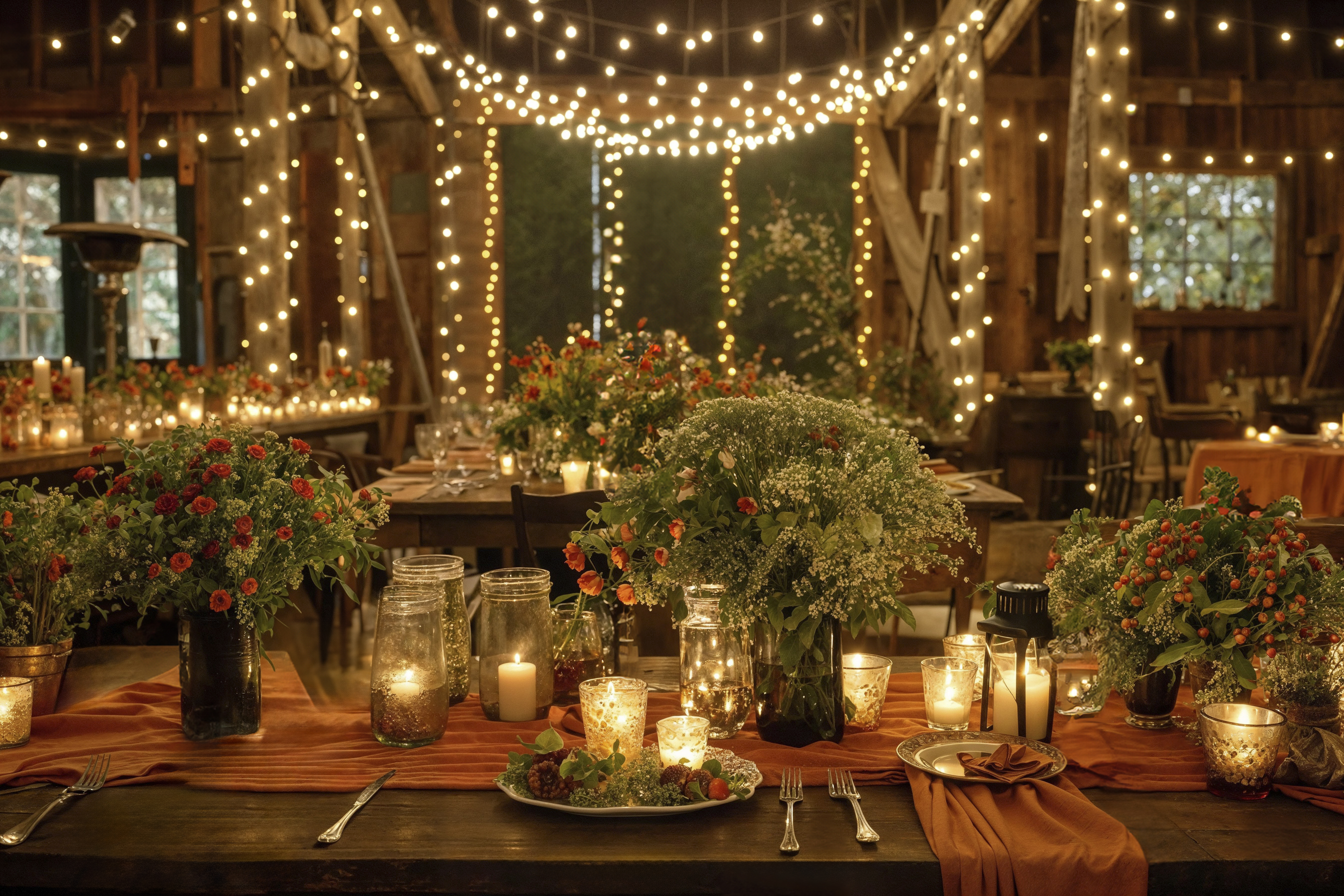 The red-barn hayloft chapel at Honeysuckle Hill, soaring ceilings and chandeliers