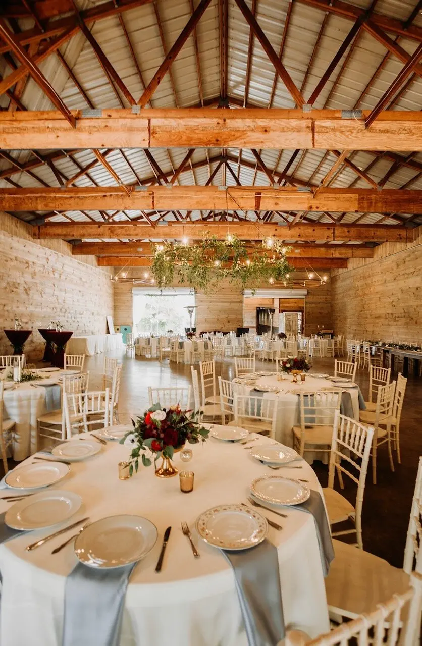 A reception set up in the barn